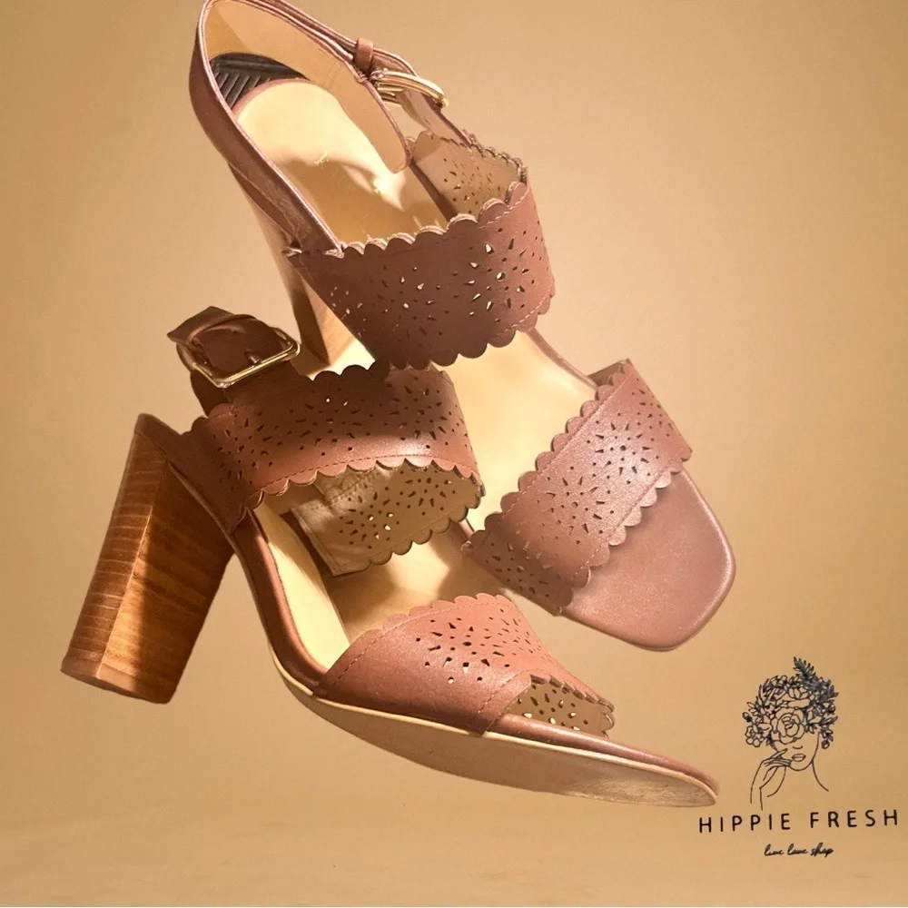 Kate Spade Laser-Cut Sunburst Leather Sandals, Brown Size US 9M